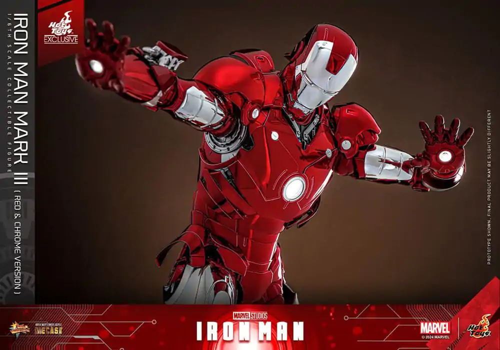 Iron Man Movie Masterpiece Diecast Action Figure 1/6 Iron Man Mark III (Red &amp; Chrome Version) Hot Toys Exclusive 32 cm product photo