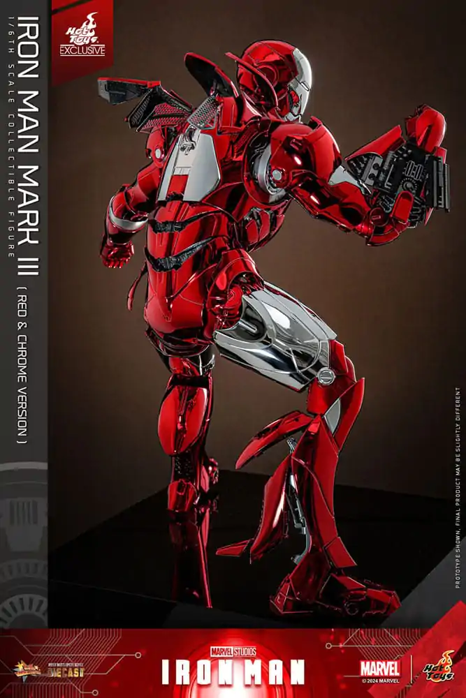 Iron Man Movie Masterpiece Diecast Action Figure 1/6 Iron Man Mark III (Red &amp; Chrome Version) Hot Toys Exclusive 32 cm product photo