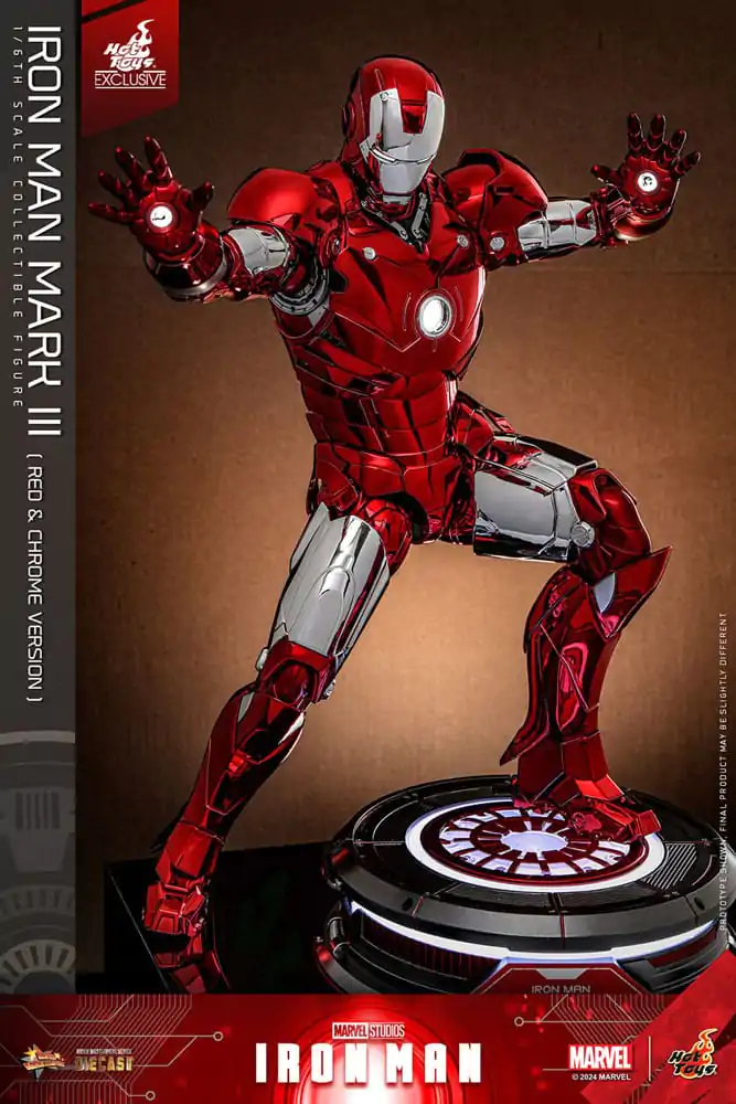 Iron Man Movie Masterpiece Diecast Action Figure 1/6 Iron Man Mark III (Red &amp; Chrome Version) Hot Toys Exclusive 32 cm product photo