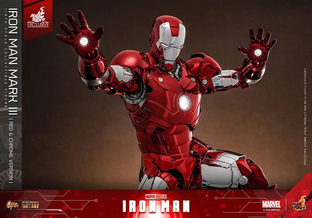 Iron Man Movie Masterpiece Diecast Action Figure 1/6 Iron Man Mark III (Red &amp; Chrome Version) Hot Toys Exclusive 32 cm product photo