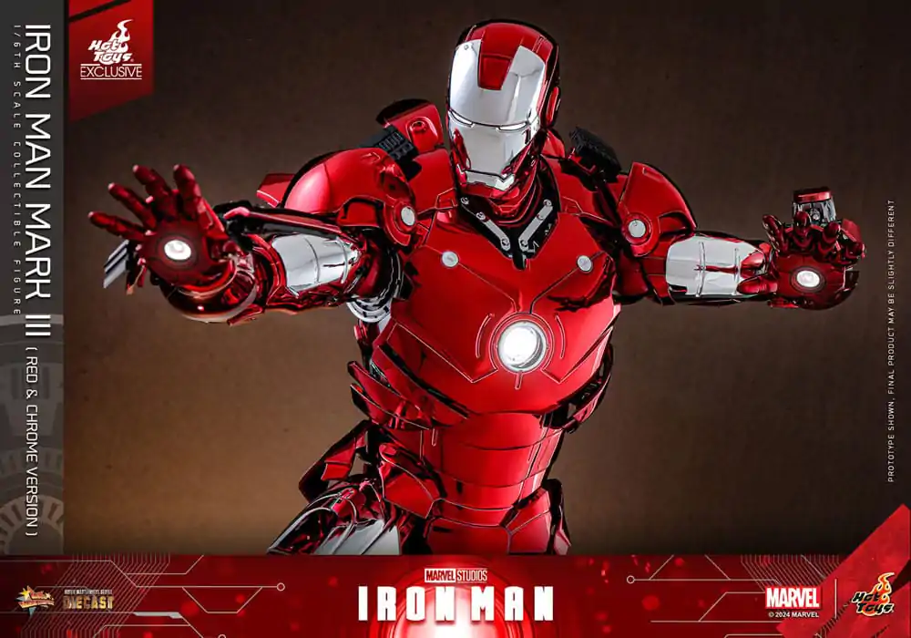 Iron Man Movie Masterpiece Diecast Action Figure 1/6 Iron Man Mark III (Red &amp; Chrome Version) Hot Toys Exclusive 32 cm product photo
