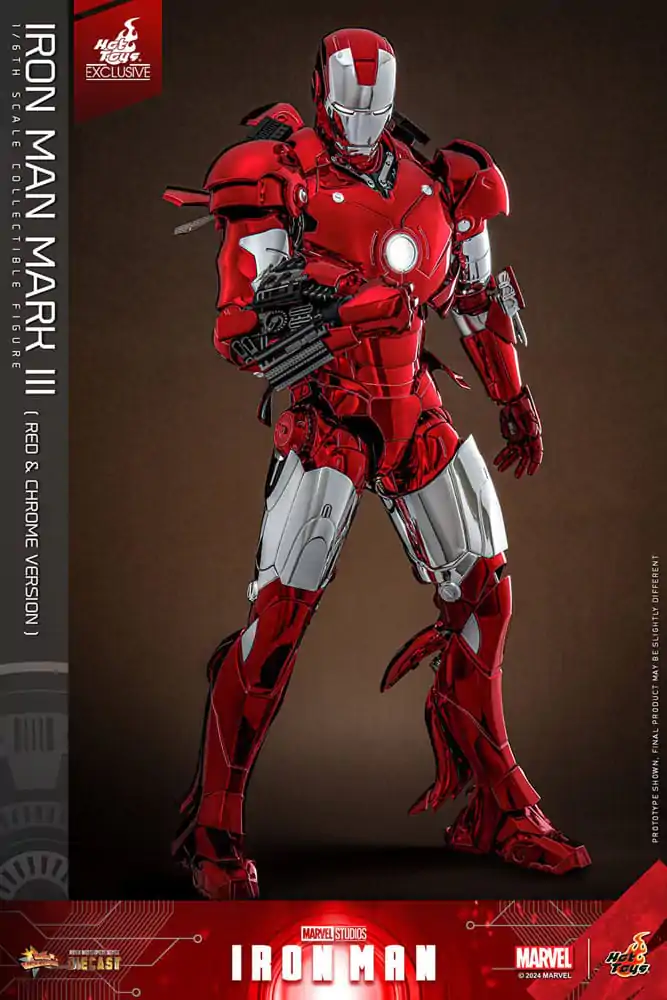 Iron Man Movie Masterpiece Diecast Action Figure 1/6 Iron Man Mark III (Red &amp; Chrome Version) Hot Toys Exclusive 32 cm product photo