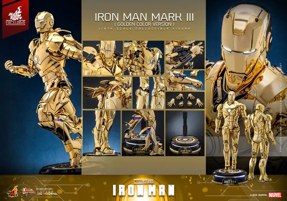 Iron Man Movie Masterpiece Diecast Action Figure 1/6 Iron Man Mark III (Gold Color Version) Hot Toys Exclusive 33 cm product photo