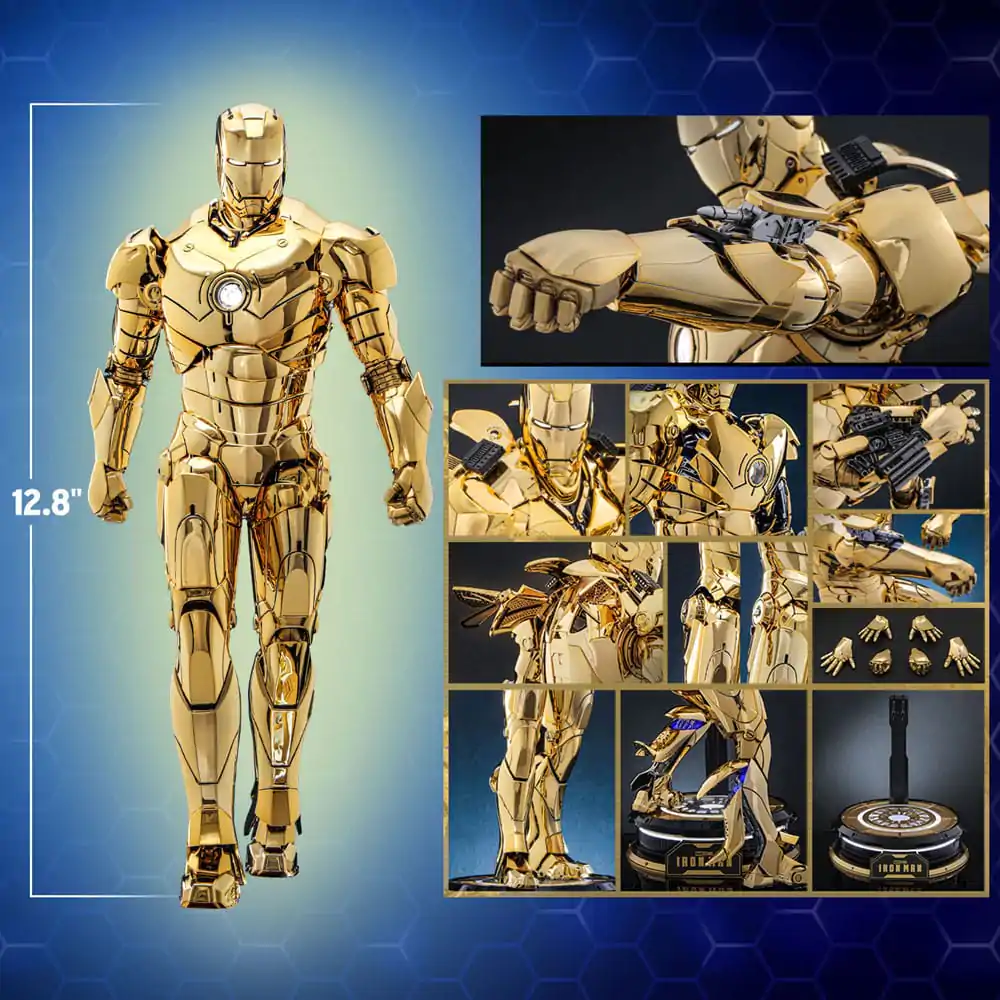 Iron Man Movie Masterpiece Diecast Action Figure 1/6 Iron Man Mark III (Gold Color Version) Hot Toys Exclusive 33 cm product photo
