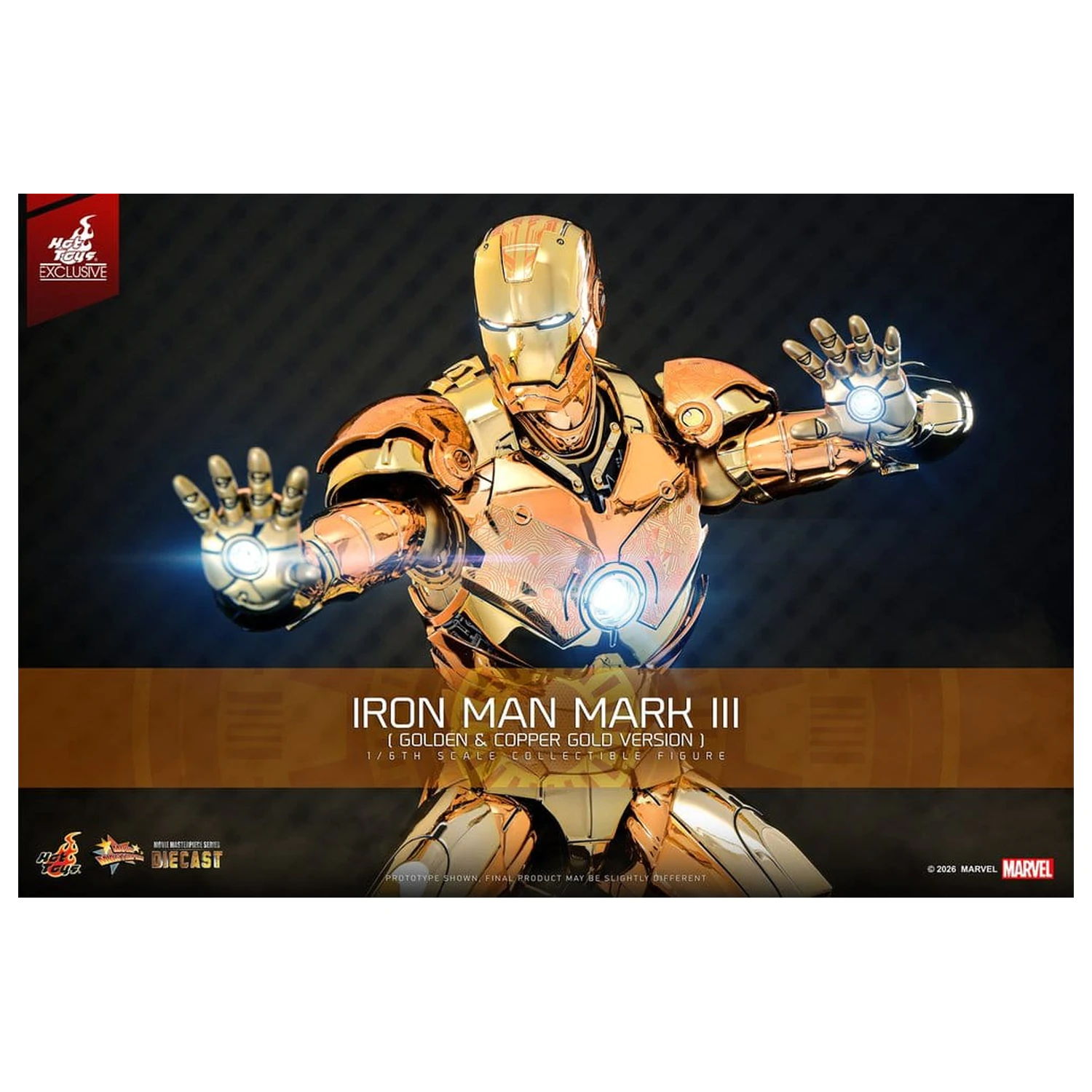 Iron Man Movie Masterpiece Diecast Action Figure 1/6 Iron Man Mark III (Golden & Copper Gold Version) Hot Toys Exclusive 33 cm product photo