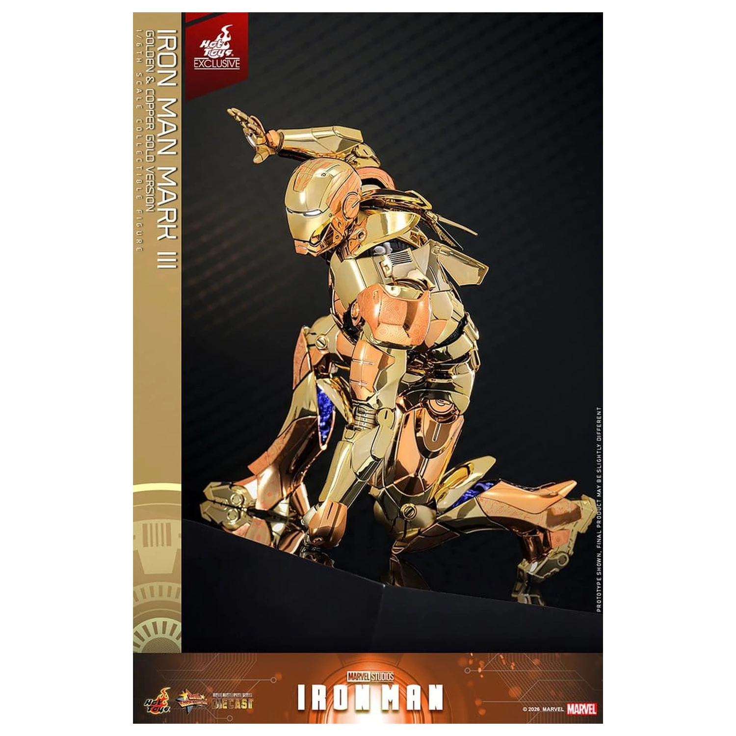 Iron Man Movie Masterpiece Diecast Action Figure 1/6 Iron Man Mark III (Golden & Copper Gold Version) Hot Toys Exclusive 33 cm product photo