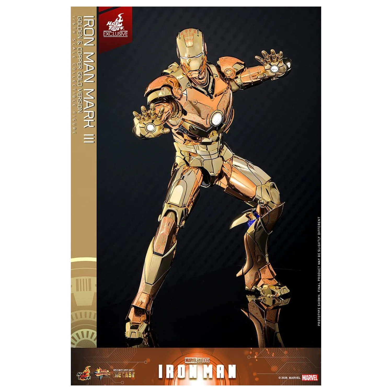 Iron Man Movie Masterpiece Diecast Action Figure 1/6 Iron Man Mark III (Golden & Copper Gold Version) Hot Toys Exclusive 33 cm product photo