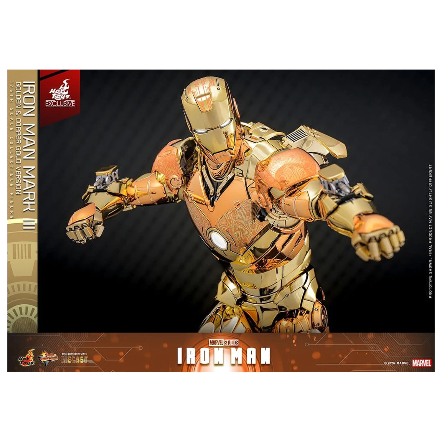 Iron Man Movie Masterpiece Diecast Action Figure 1/6 Iron Man Mark III (Golden & Copper Gold Version) Hot Toys Exclusive 33 cm product photo