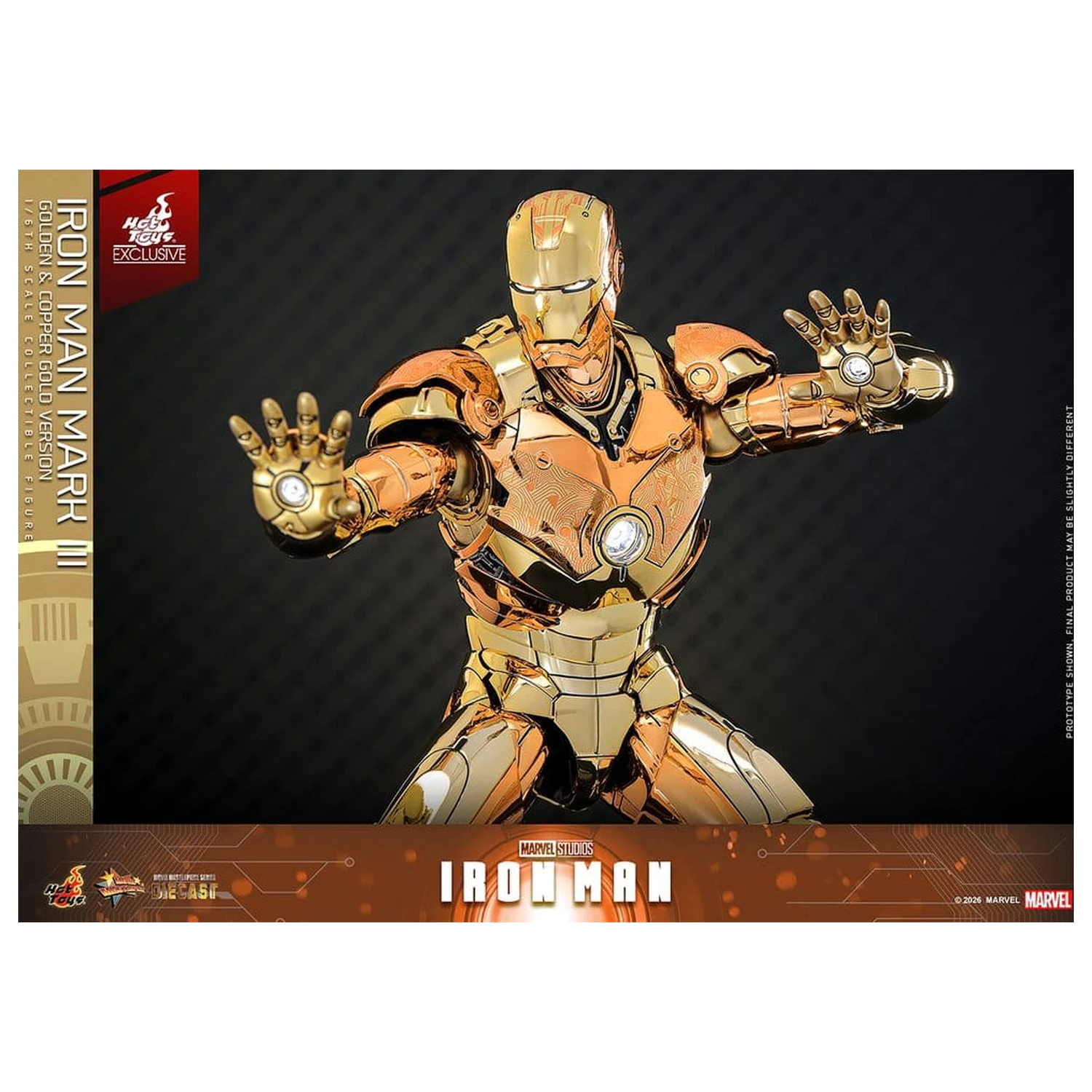 Iron Man Movie Masterpiece Diecast Action Figure 1/6 Iron Man Mark III (Golden & Copper Gold Version) Hot Toys Exclusive 33 cm product photo