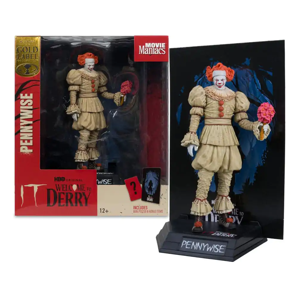 It: Welcome to Derry Movie Maniacs PVC Statue Pennywise (Flashback) (Gold Label) 16 cm product photo