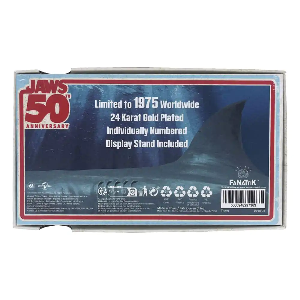 Jaws Replica 1/1 50th Anniversary Regatta Ticket 24k Gold Plated product photo