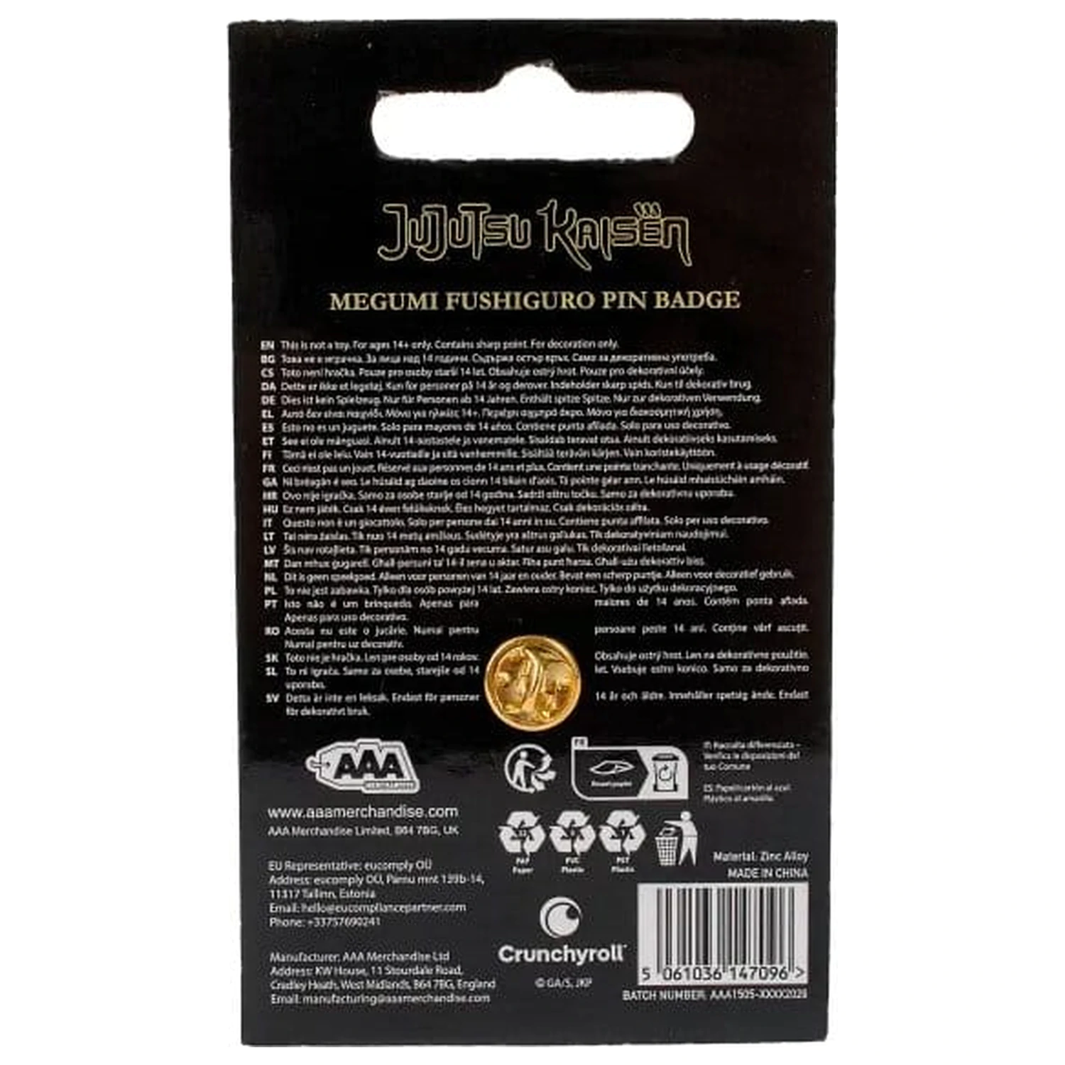 Jujutsu Kaisen Icon Pin Badge Megumi Fushiguro product photo