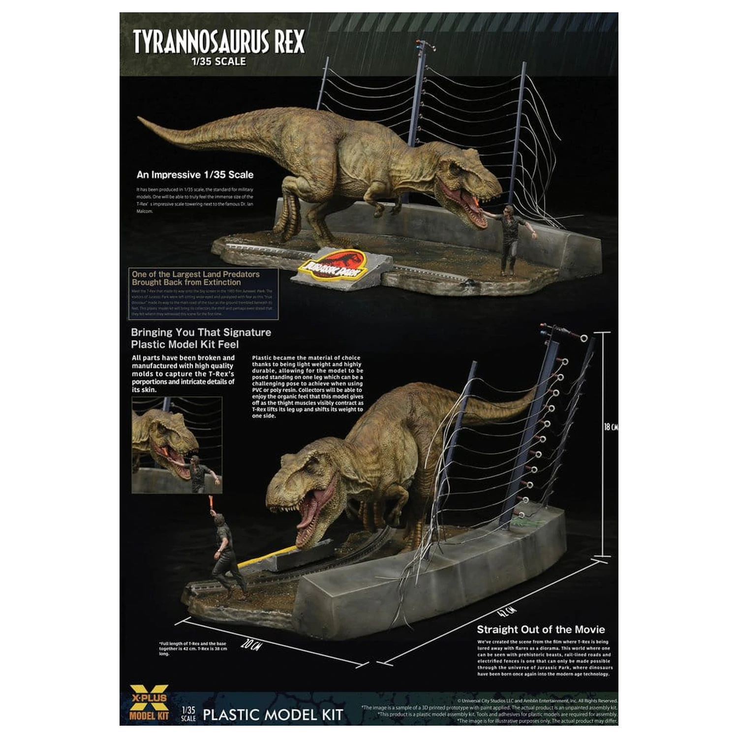 Jurassic Park Plastic Model Kit 1/35 Tyrannosaurus Rex 42 cm product photo