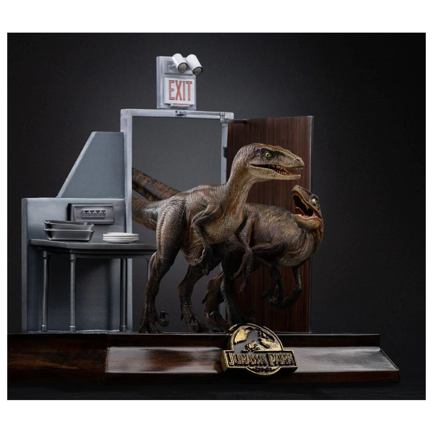 Jurassic Park Art Scale Statue 1/10 Raptors at the Kitchen's Door 28 cm product photo