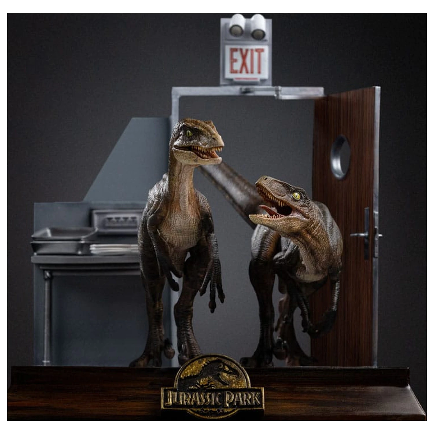 Jurassic Park Art Scale Statue 1/10 Raptors at the Kitchen's Door 28 cm product photo