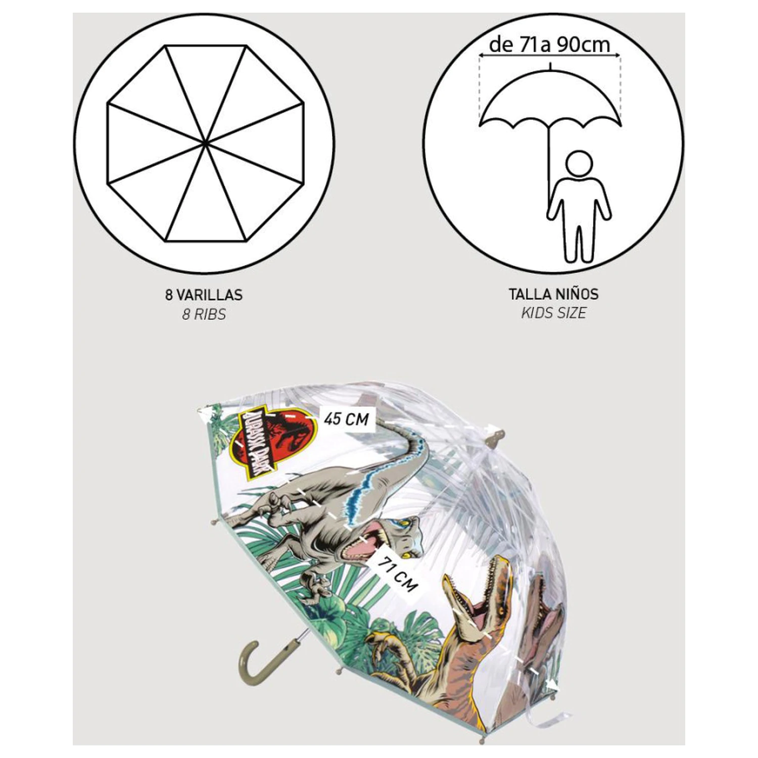 Jurassic Park Attack Kids' Transparent Umbrella Ø71 cm product photo