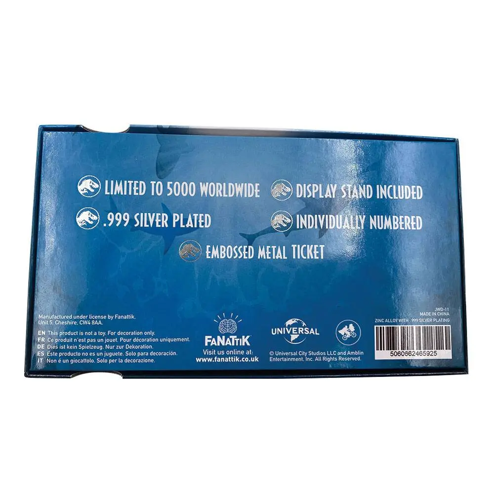 Jurassic Park Replica Mosasaurus Ticket Ticket (silver plated) product photo