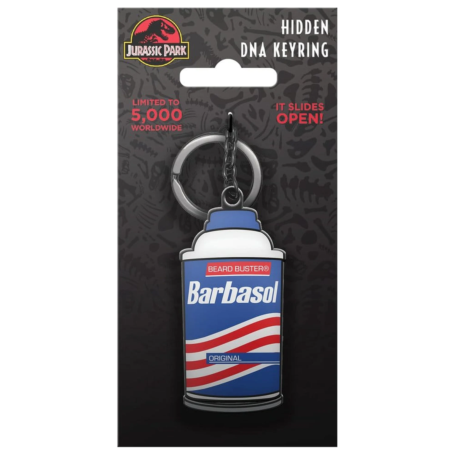 Jurassic Park Keychain Sliding Barbasol Can product photo