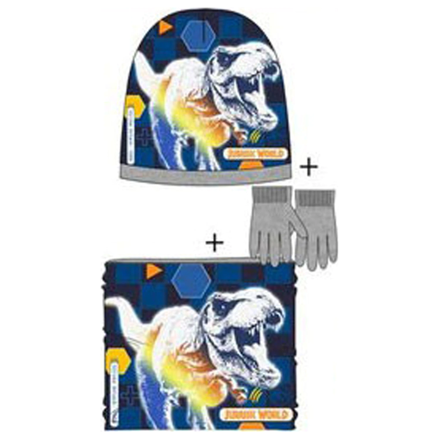 Jurassic World Attack Grey Kids' Beanie, Neck Warmer, and Gloves Set 54 cm product photo