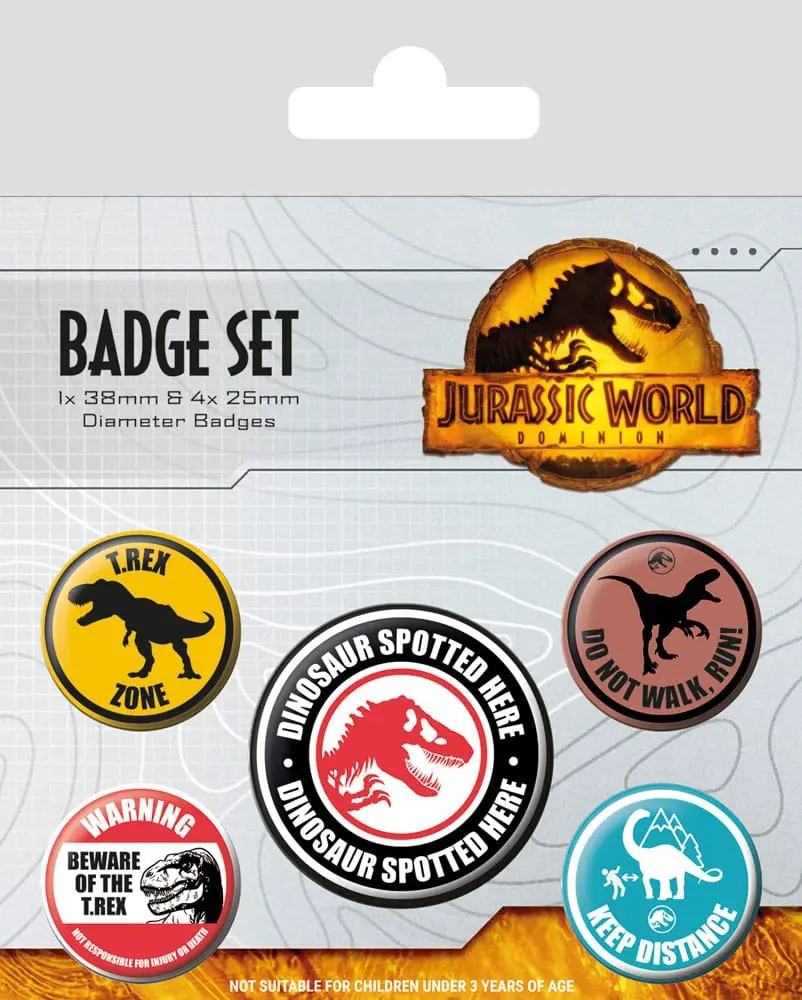 Jurassic World: Dominion Pin-Back Buttons 5-Pack Warning Signs product photo