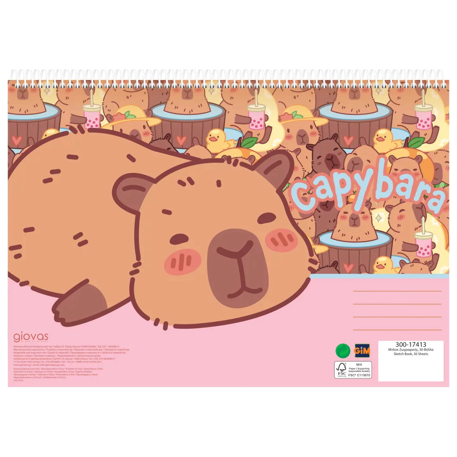 Capybara Happy Life A/4 Spiral Sketchbook, 30 sheets product photo