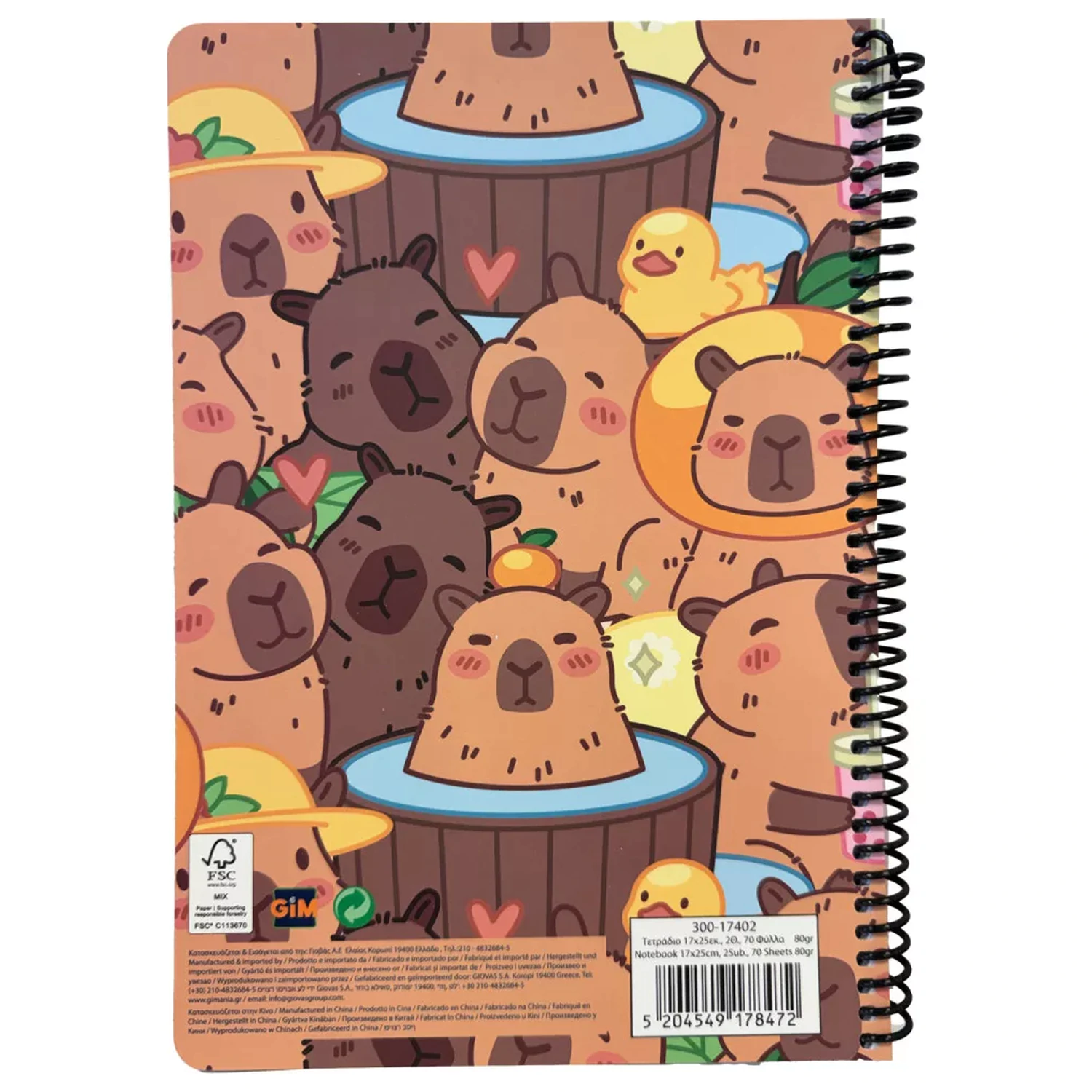 Capybara Spa B/5 Lined Spiral Notebook, 70 Sheets product photo