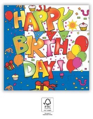 Kokliko Happy Birthday Napkins 20 pcs 33x33 cm FSC product photo