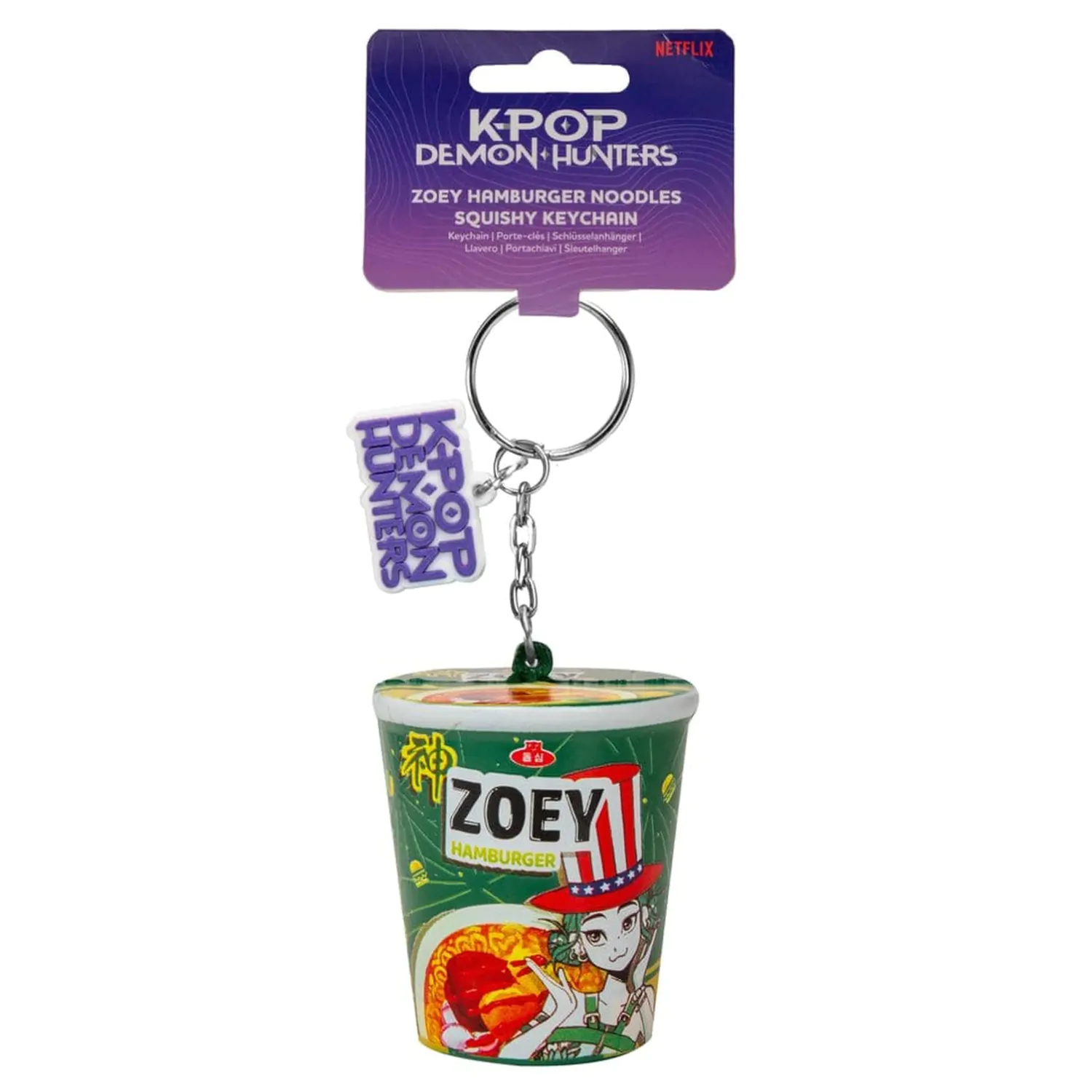 KPop Demon Hunters Squishy Keychain Zoey Hamburger Noodles product photo