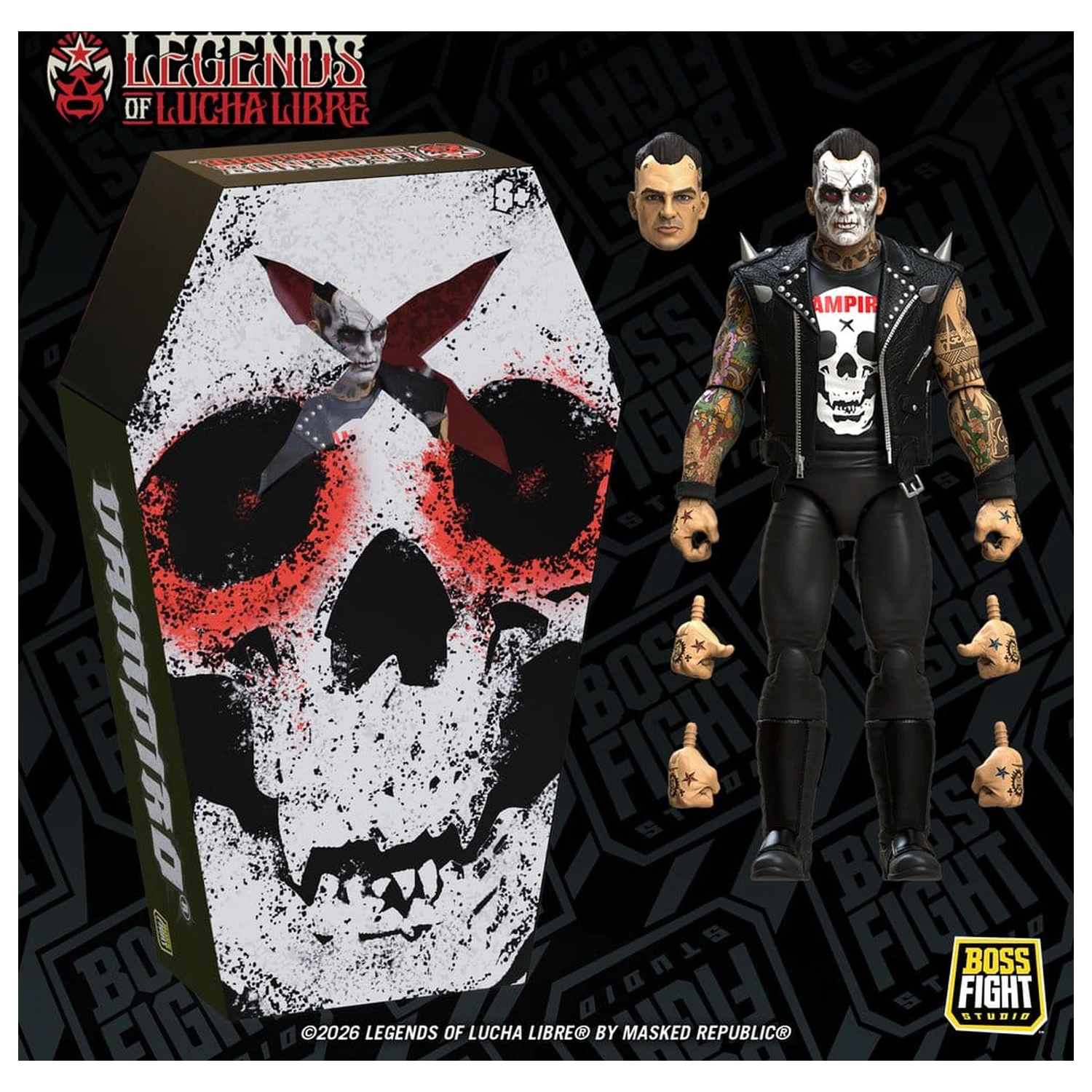 Legends of Lucha Libre Fanaticos Action Figure Vampiro Coffin Box Resurrected 15 cm product photo