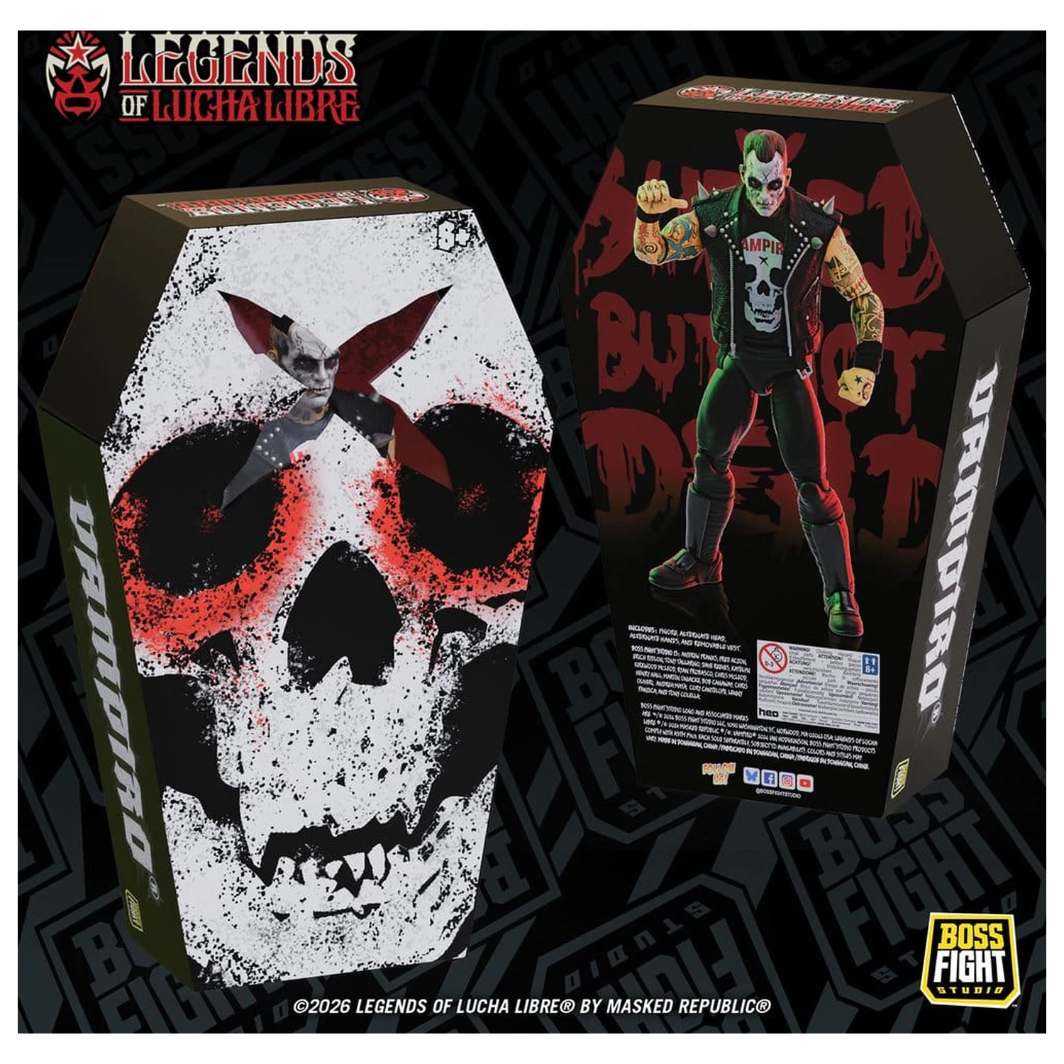Legends of Lucha Libre Fanaticos Action Figure Vampiro Coffin Box Resurrected 15 cm product photo