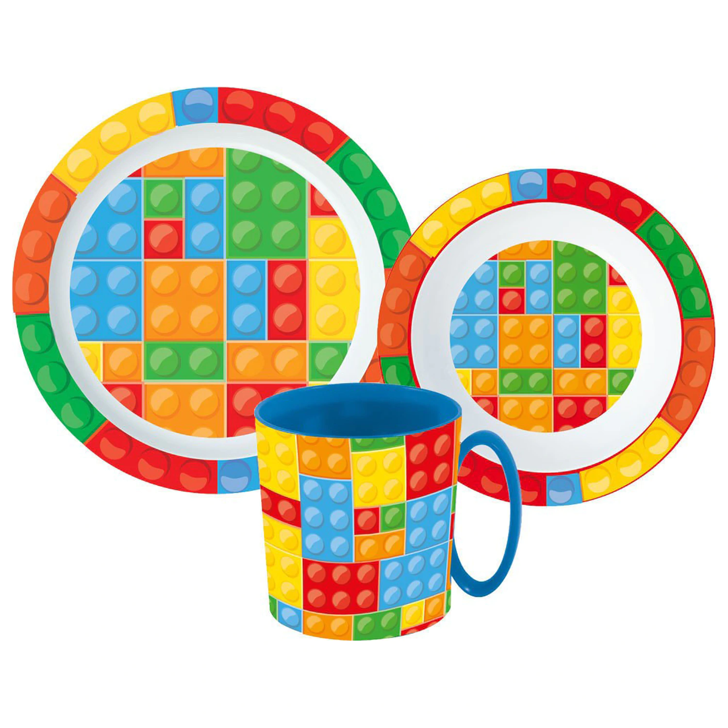 Lego Pattern Bricks Dinnerware Set, Micro Plastic Set with Mug 350 ml product photo