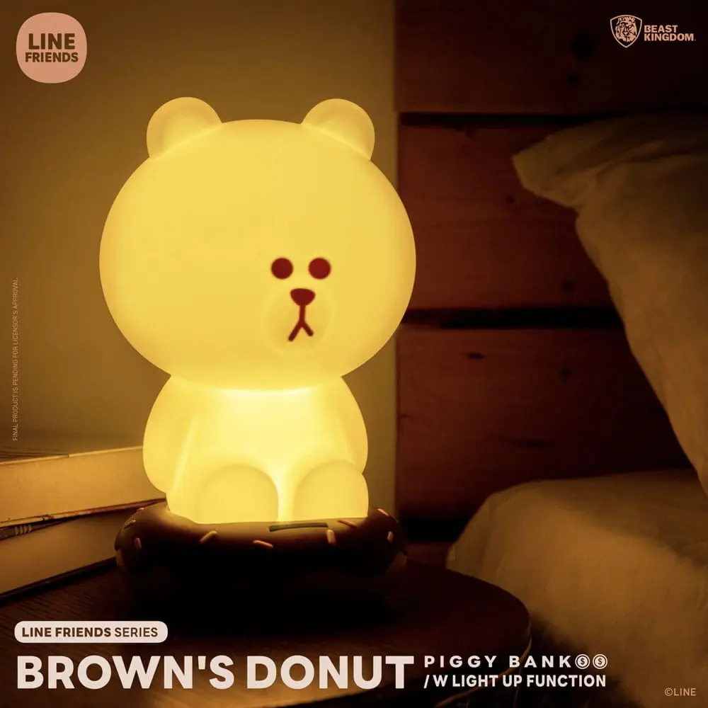 Line Friends Series Piggy Bank with Light Up Function Brown's Donut 25 cm product photo