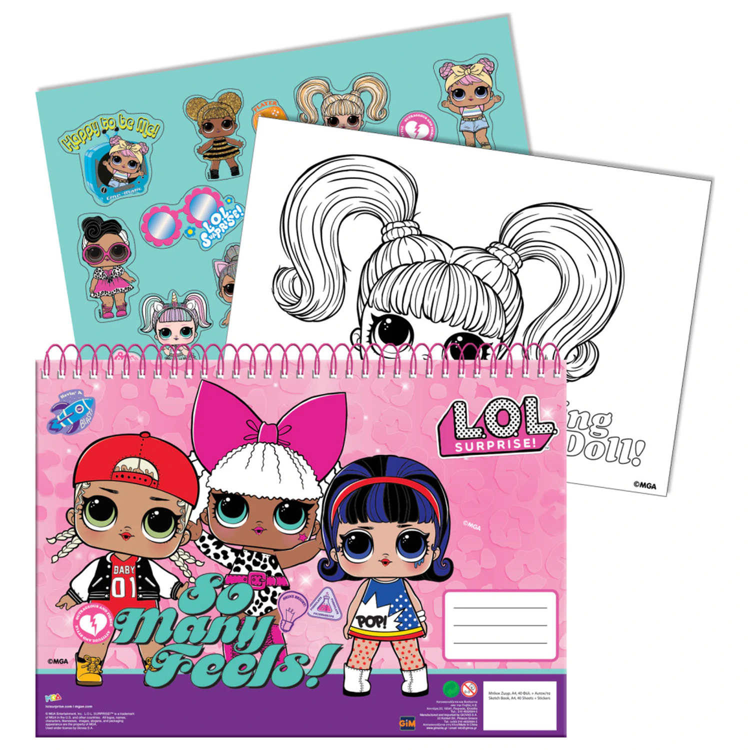 LOL Surprise Many Feels A/4 spiral sketch pad 40 sheets with stickers product photo