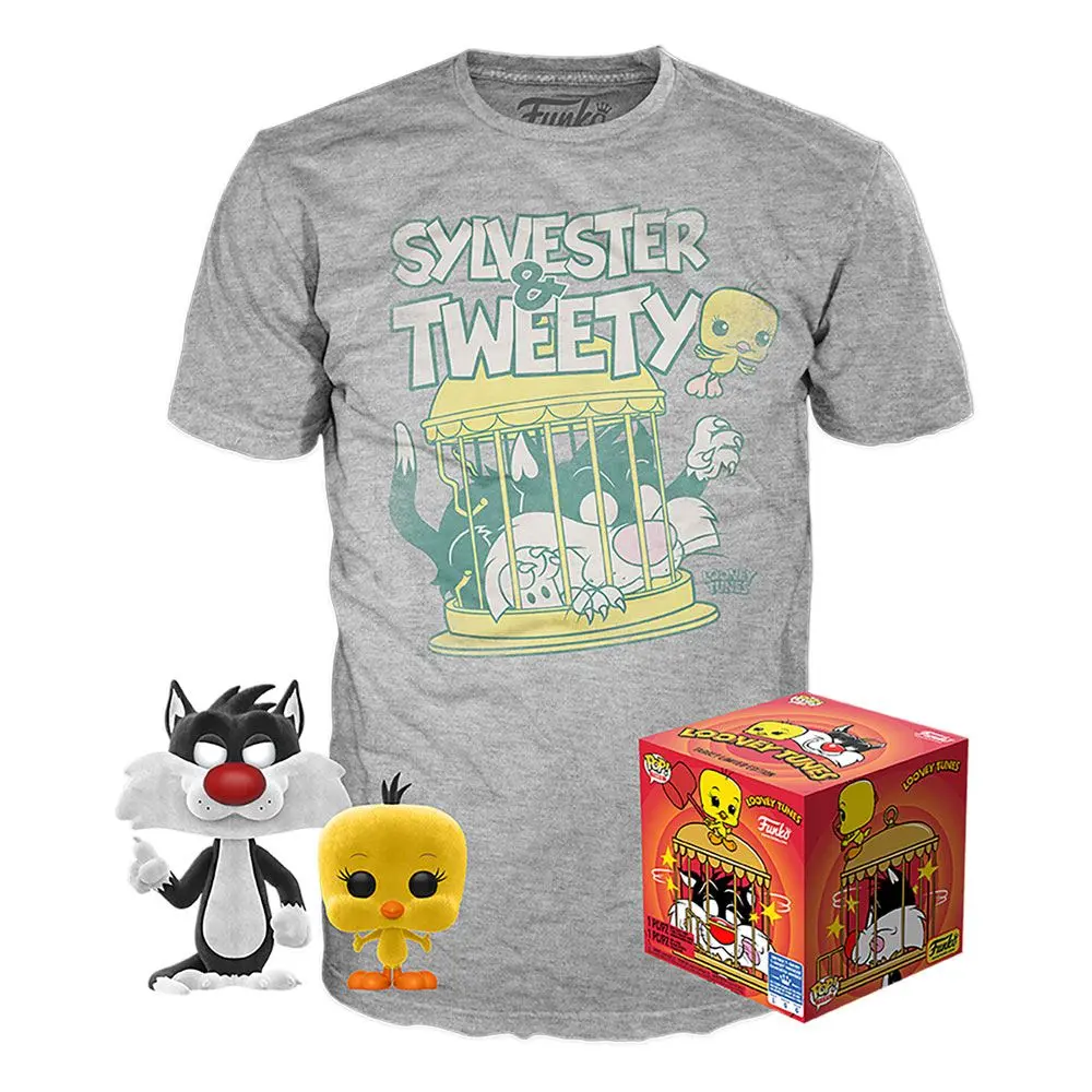 Looney Tunes POP! & Tee Box Sylvester & Tweety Flocked Exclusive figure & tee box termékfotó