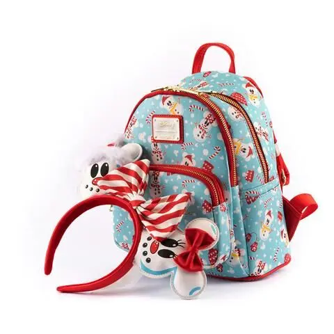 Disney by Loungefly Backpack &amp; Headband Set Minnie &amp; Mickey Snowman AOP product photo