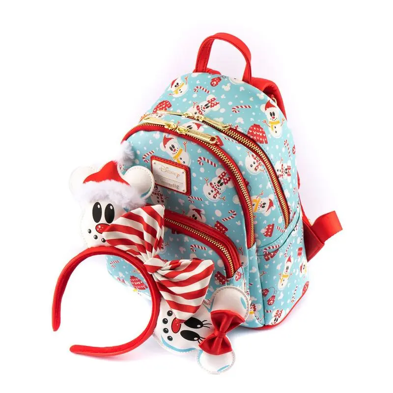 Disney by Loungefly Backpack &amp; Headband Set Minnie &amp; Mickey Snowman AOP product photo