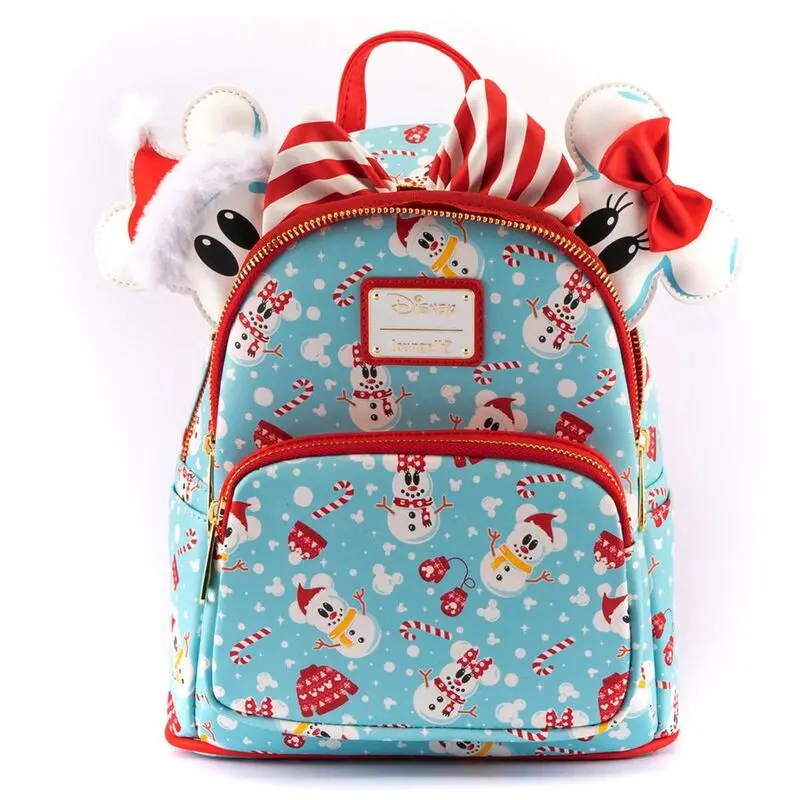 Disney by Loungefly Backpack &amp; Headband Set Minnie &amp; Mickey Snowman AOP product photo