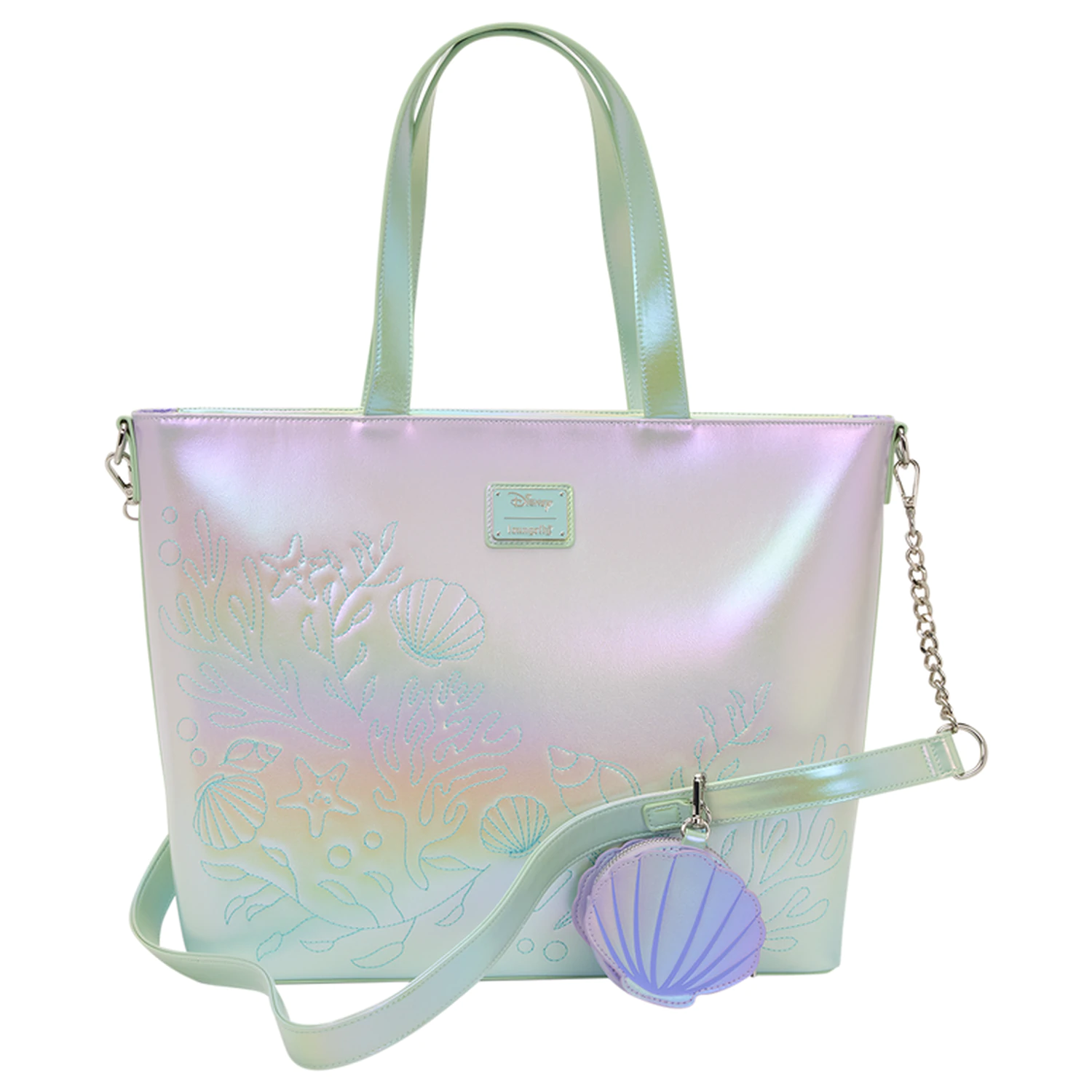 Loungefly Disney The Little Mermaid Ariel, Flounder and Sebastian tote bag with coin bag product photo