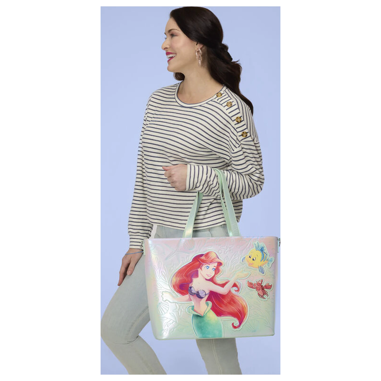 Loungefly Disney The Little Mermaid Ariel, Flounder and Sebastian tote bag with coin bag product photo