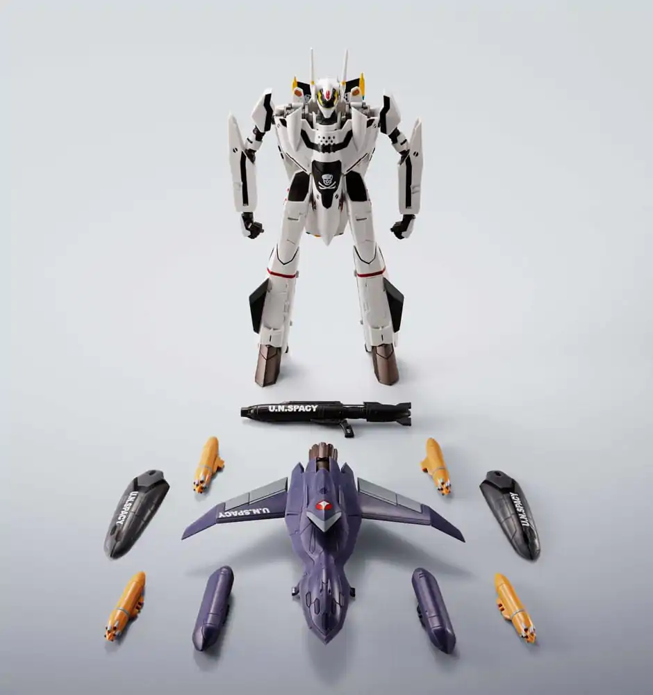 Macross 7 Hi-Metal R Action Figure VF-0S Phoenix (Roy Focker Use) & QF-2200D-B Ghost Set 14 cm   product photo