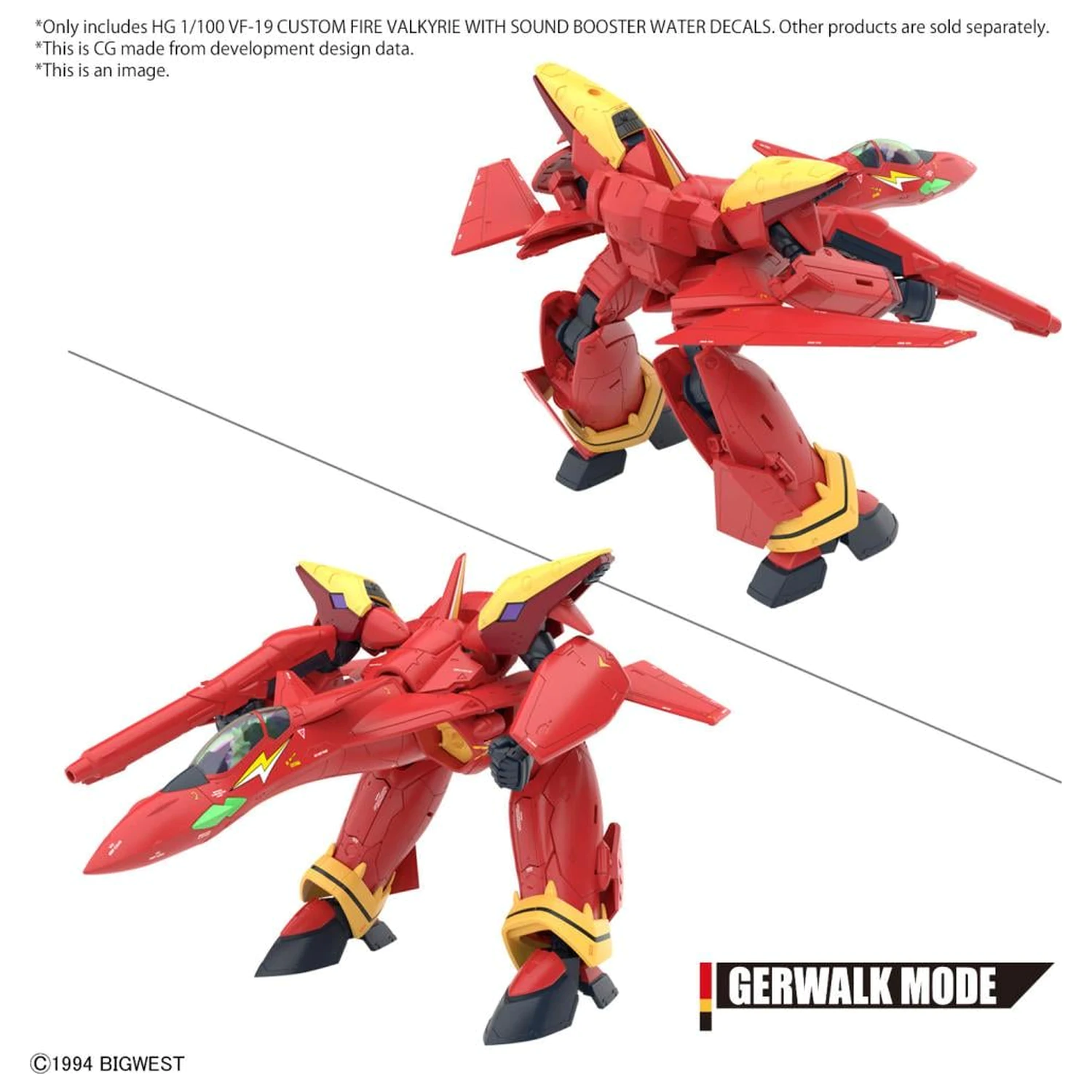 Macross HG 1/100 VF-19 Custom Fire Valkyrie Water Decals Model Kit product photo
