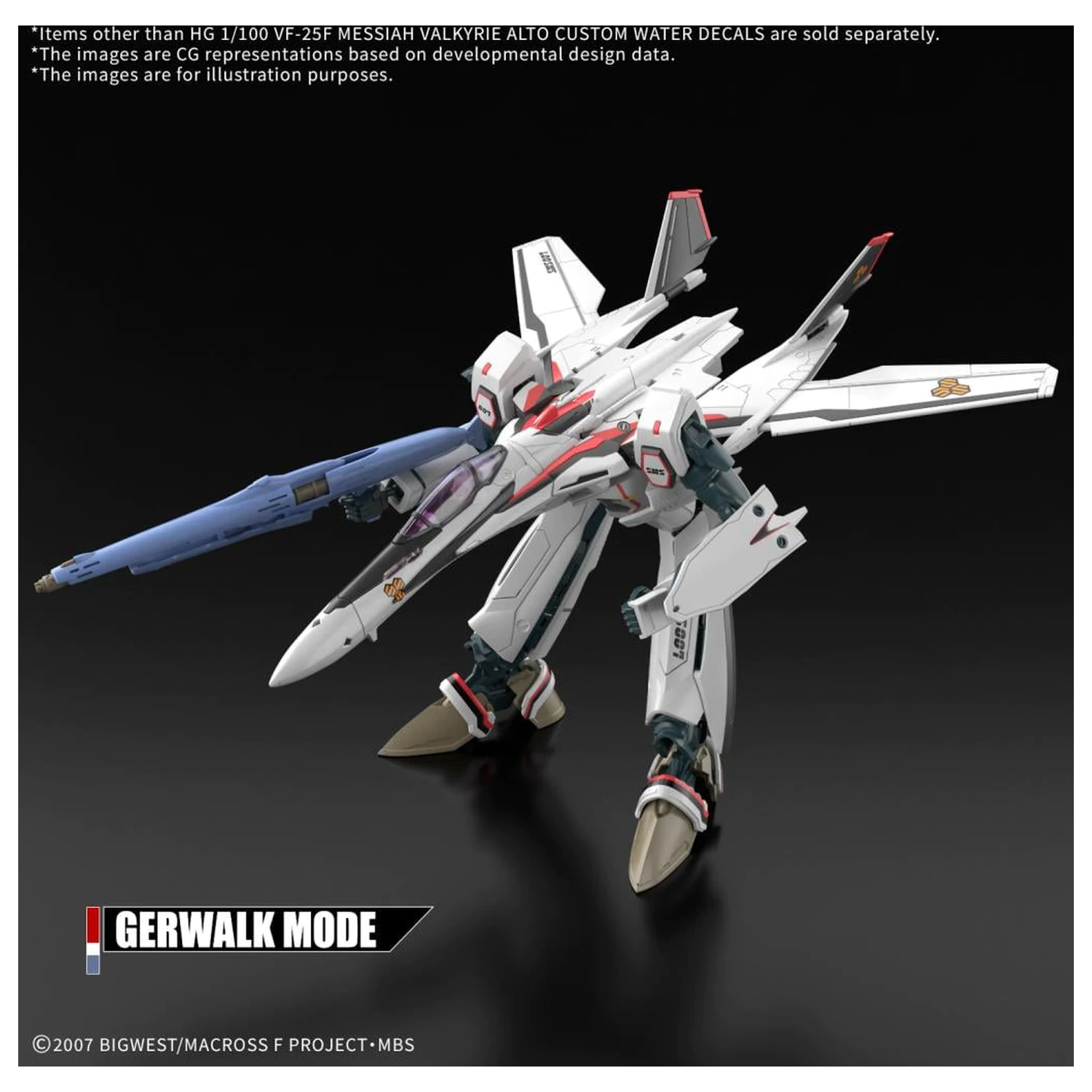 Macross HG 1/100 VF-25F Messiah Valkyrie Water Decals Model Kit product photo