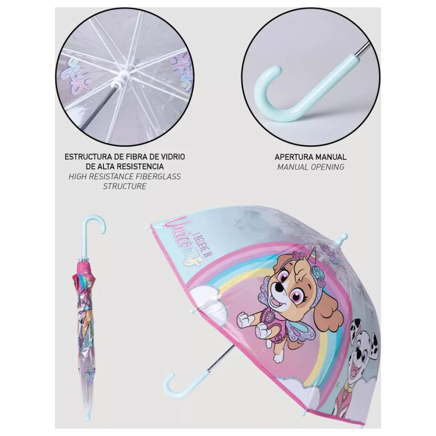 Paw Patrol Believe in Unicorns Kids Transparent Umbrella product photo