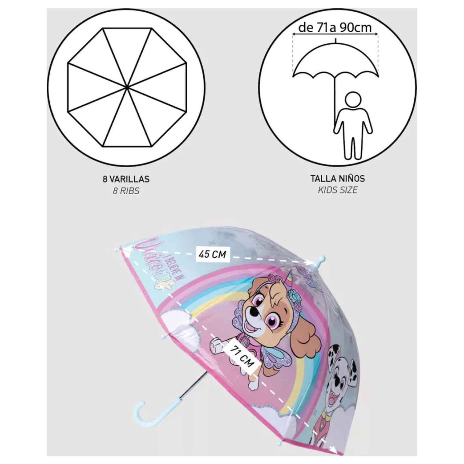 Paw Patrol Believe in Unicorns Kids Transparent Umbrella product photo