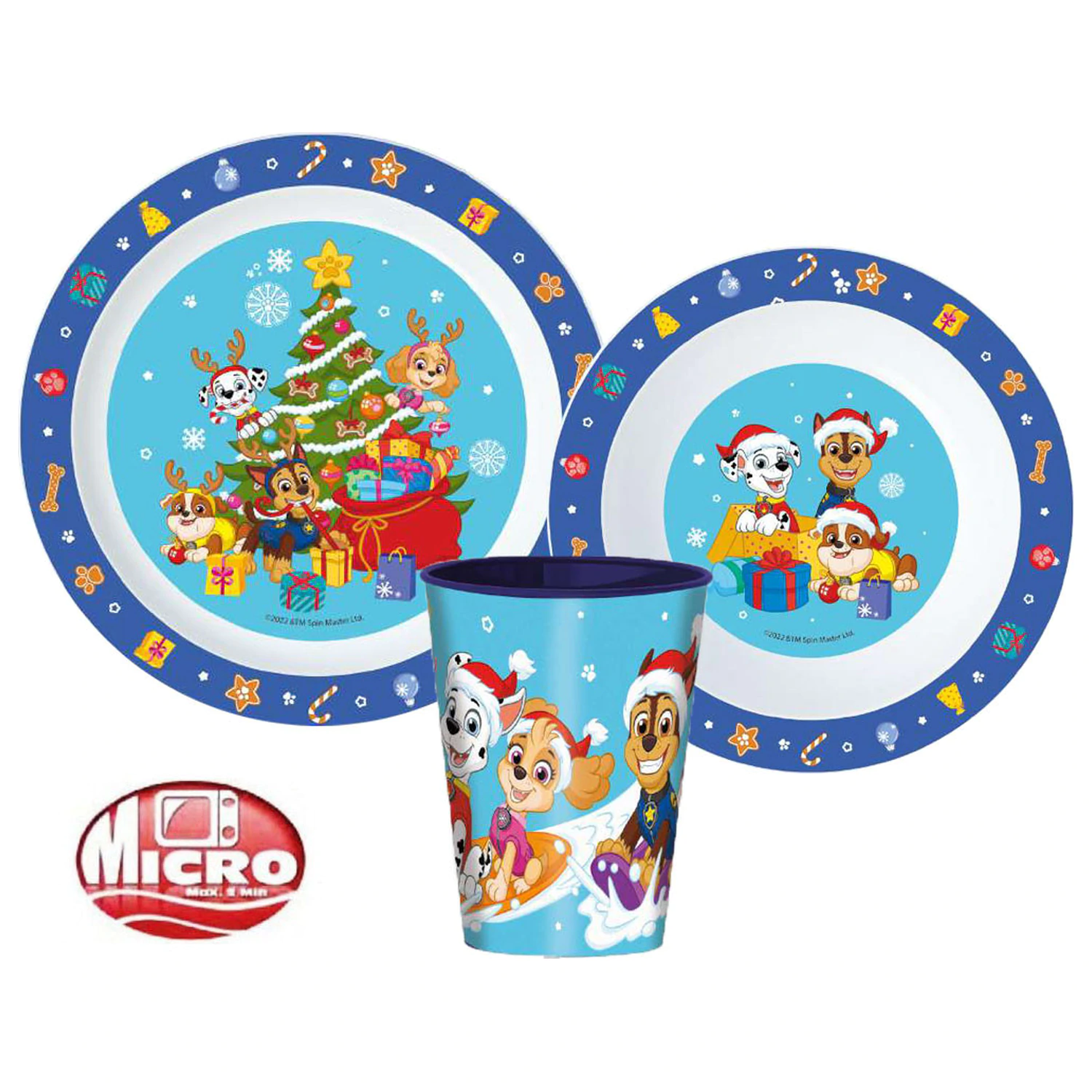 Paw Patrol Holiday Christmas Dinnerware Set, Micro Plastic Set, with Glass 260 ml product photo
