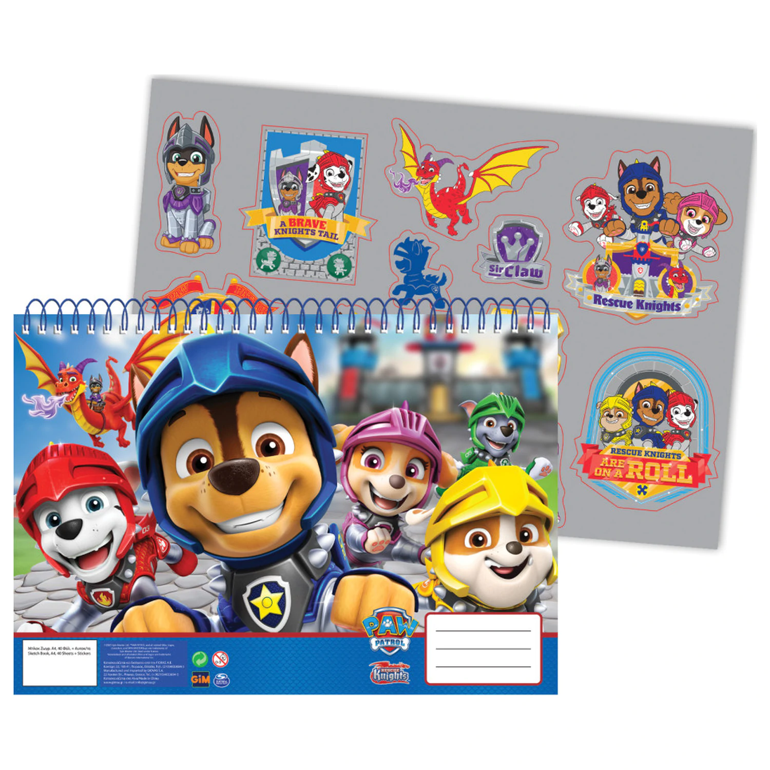 PAW Patrol Knights A/4 Spiral Sketchbook 40 Sheets with Stickers product photo