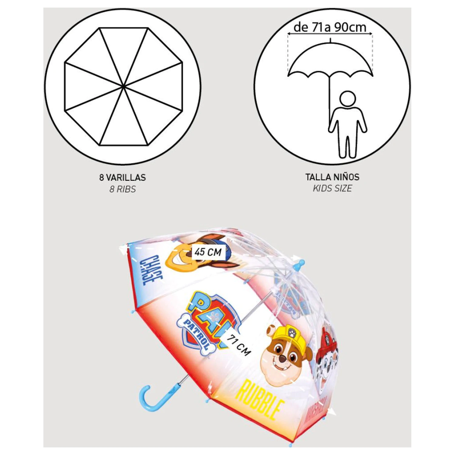 Paw Patrol Rain Guard Kids' Clear Umbrella Ø71 cm product photo