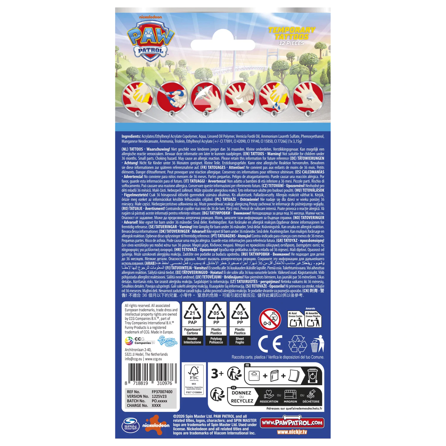 Paw Patrol Rescue Tattoo 12 pc. product photo