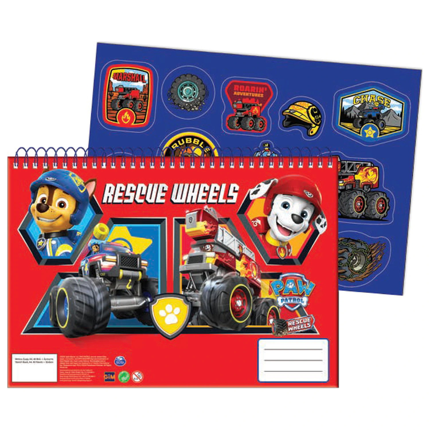 Paw Patrol Rescue Wheels A/4 Spiral Sketchbook with 40 Stickers product photo