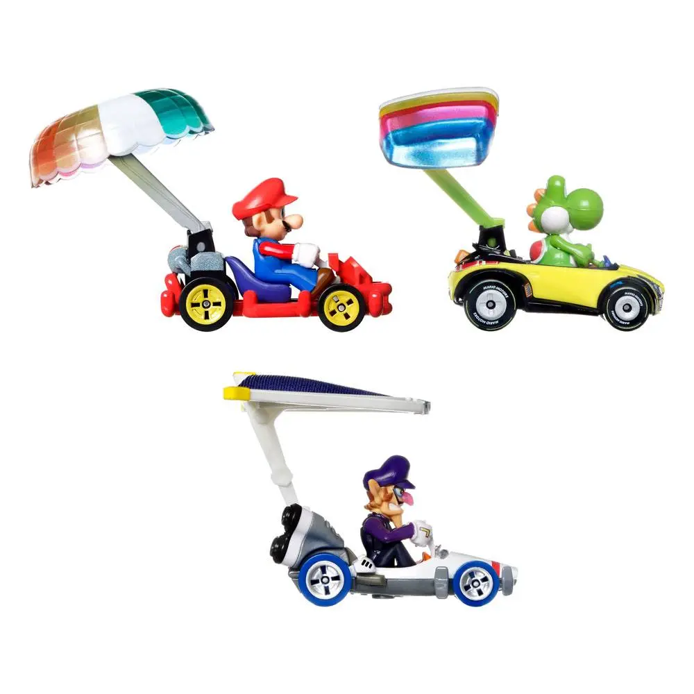 Mario Kart Hot Wheels Diecast Vehicle 3-Pack 1/64 Yoshi, Waluigi, Mario product photo